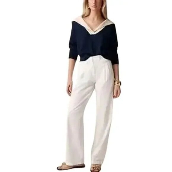J. Crew Pants - J Crew Womens Pleated Kaia Pants Cozy Chino White Button Fly Pockets Size 10P